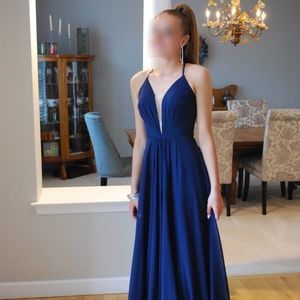 Faviana Navy Chiffon Prom Dress
